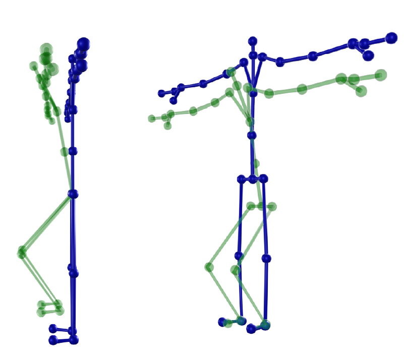 Skeletons registered at different joints